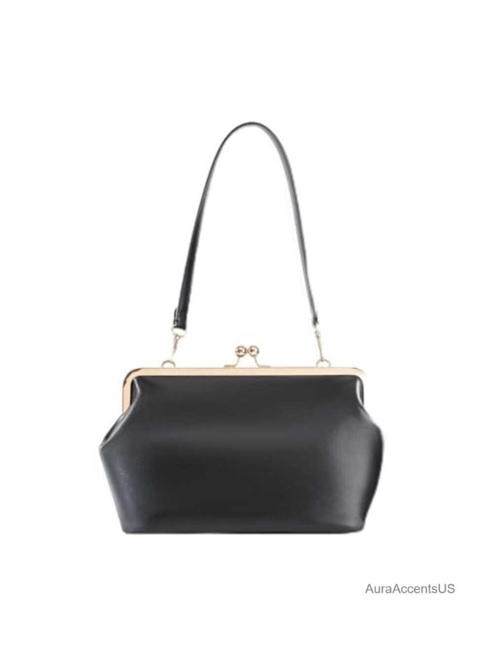 Kiss Lock Shoulder Bag Vegan Faux Leather Clutch Tote with Adjustable Strap